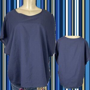 Vicky Wayne Vintage 20W Navy Blue Crew Neckline Short Dolman Sleeve Shell Blouse